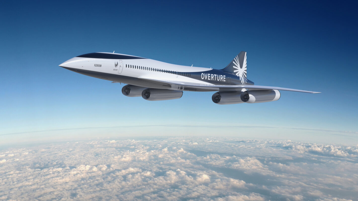 Boom's supersonic aircraft, Overture, flying at 60,000 feet.