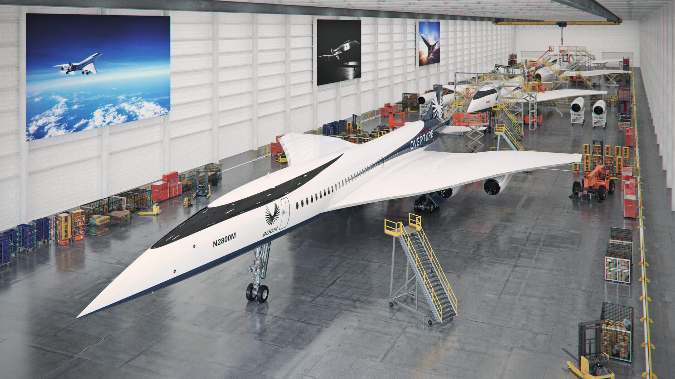 Overture Superfactory render, showing the final supersonic assembly line in Greensboro, North Carolina.