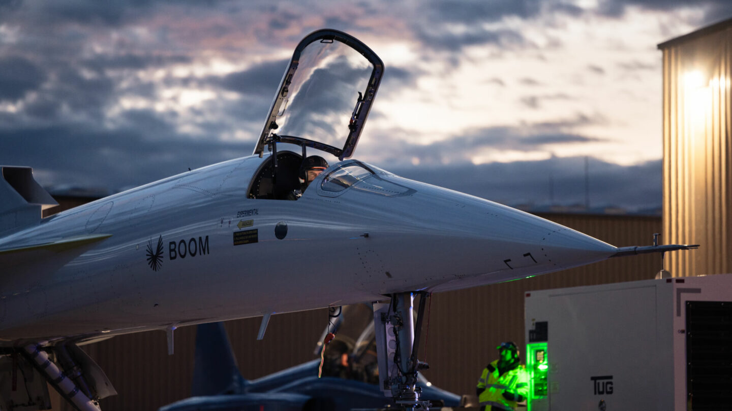 Boom's supersonic demonstrator, XB-1 taxiing the runway at Mojave Air & Space Port, readying for first flight.